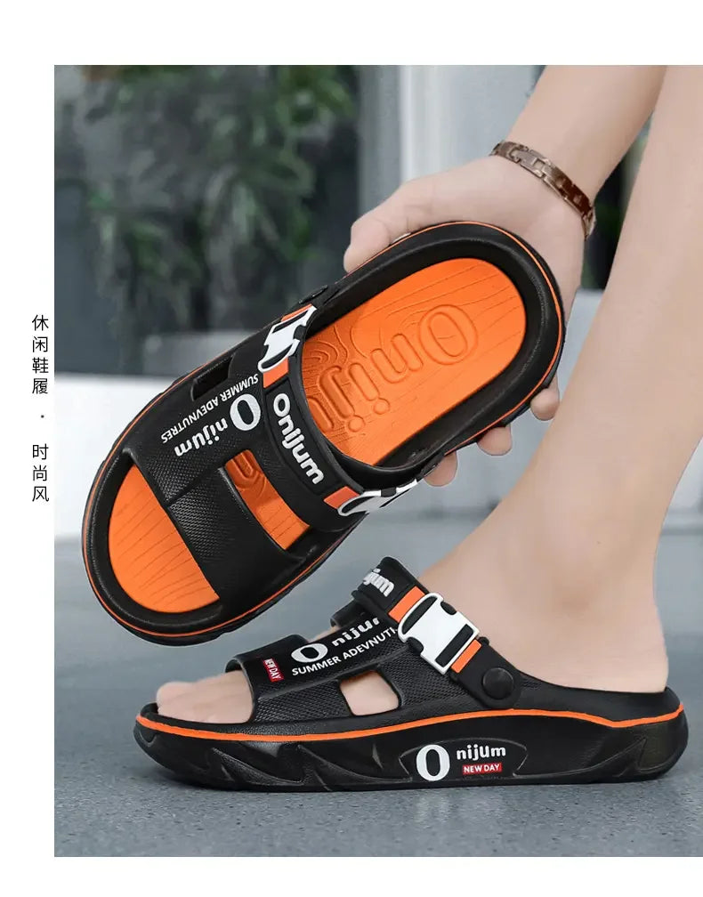 Chinelos de praia masculinos sandálias ao ar livre verão confortável sandálias de praia grosso macio tamancos masculino casual água sapatos de jardim