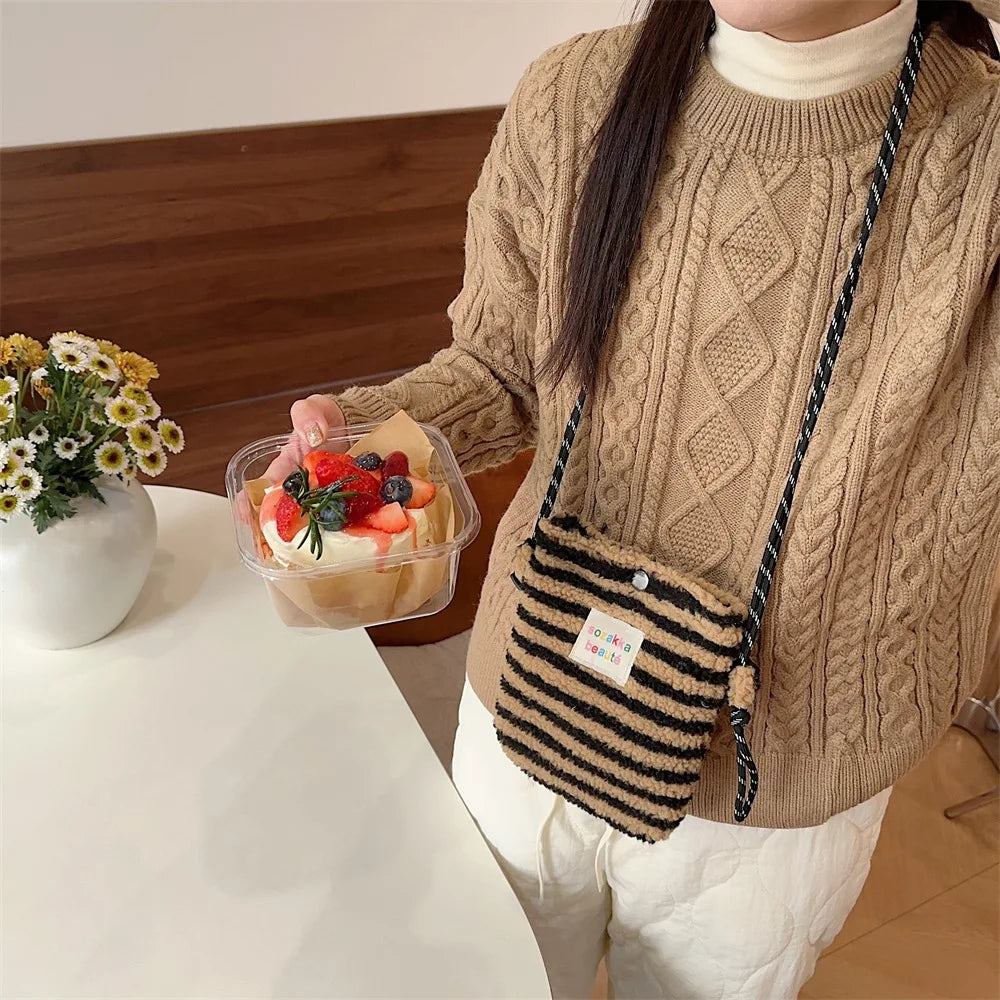 Novo ponto de pelúcia crossbody sacos para mulheres bonito rosa bolsa de ombro bolsas bolsa de telefone portátil