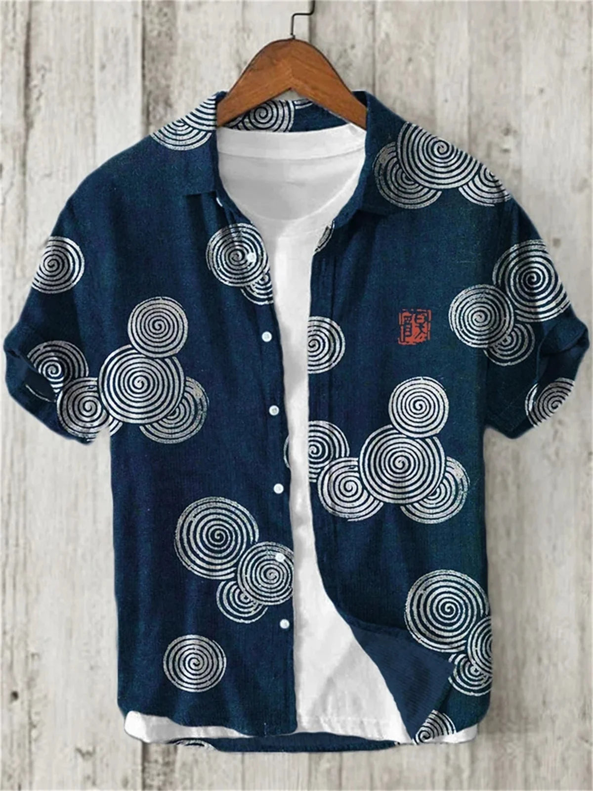 Camisa de linho masculina, texto retrô, arte japonesa, impressão 3D, manga curta, peito único, lazer, férias, top de praia, Havaí