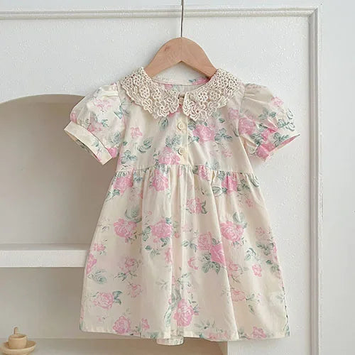 2025 novo verão crianças vestido 2-6 anos crianças vestidos de princesa manga voadora algodão bordado bebê menina vestido de festa irmã roupas