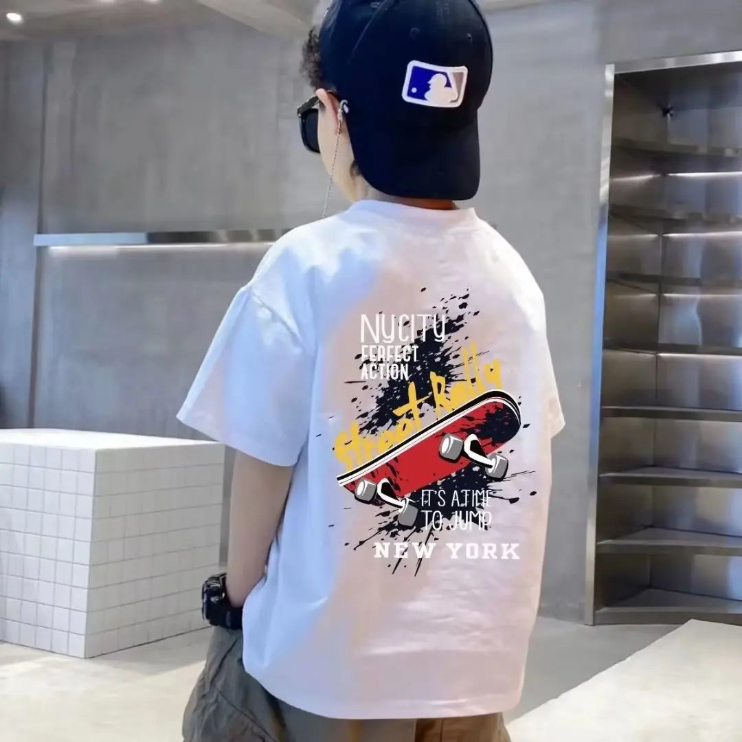 Graffiti impressão camiseta de manga curta infantil, 100% algodão, verão streetwear, meninas tees, crianças tops, roupas de crianças, alta qualidade