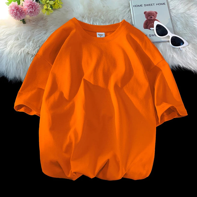 Novo verão masculino t camisa moda sólida básico solto hip hop manga curta camisetas para homens feminino casual algodão streetwear topo t