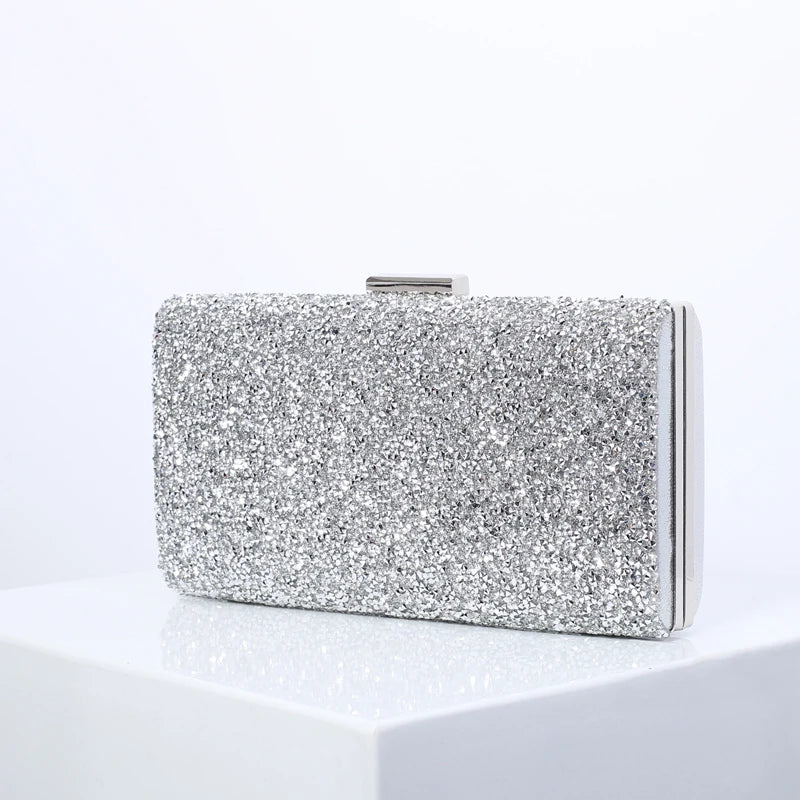Lantejoula cristal dia embreagem para senhoras, bolsa de noite feminina, bolsa de casamento, banquete de festa, preto ouro prata, novo