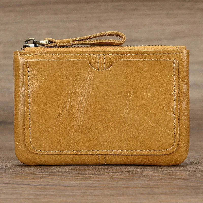 Luufan couro genuíno zíper moeda cartão bolsa de couro real rfid titular do cartão embreagem carteiras slots para homens mulheres mini bolsa fina