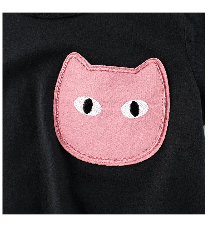 Desenhos animados, Roupas de Meninas, Crianças, Roupas de Verão, 2 Anos, 3 Anos, 4 Anos, 5 Anos, 6 Anos, 7 Anos, Camiseta de Manga Curta, 100% Algodão, Gato Bonito, 8 Anos