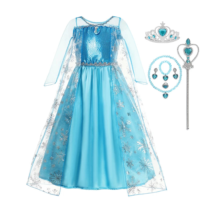 Elsa vestido para meninas elsa malha vestido longo traje crianças carnaval neve rainha cosplay vestido purim festa de aniversário vestido de baile