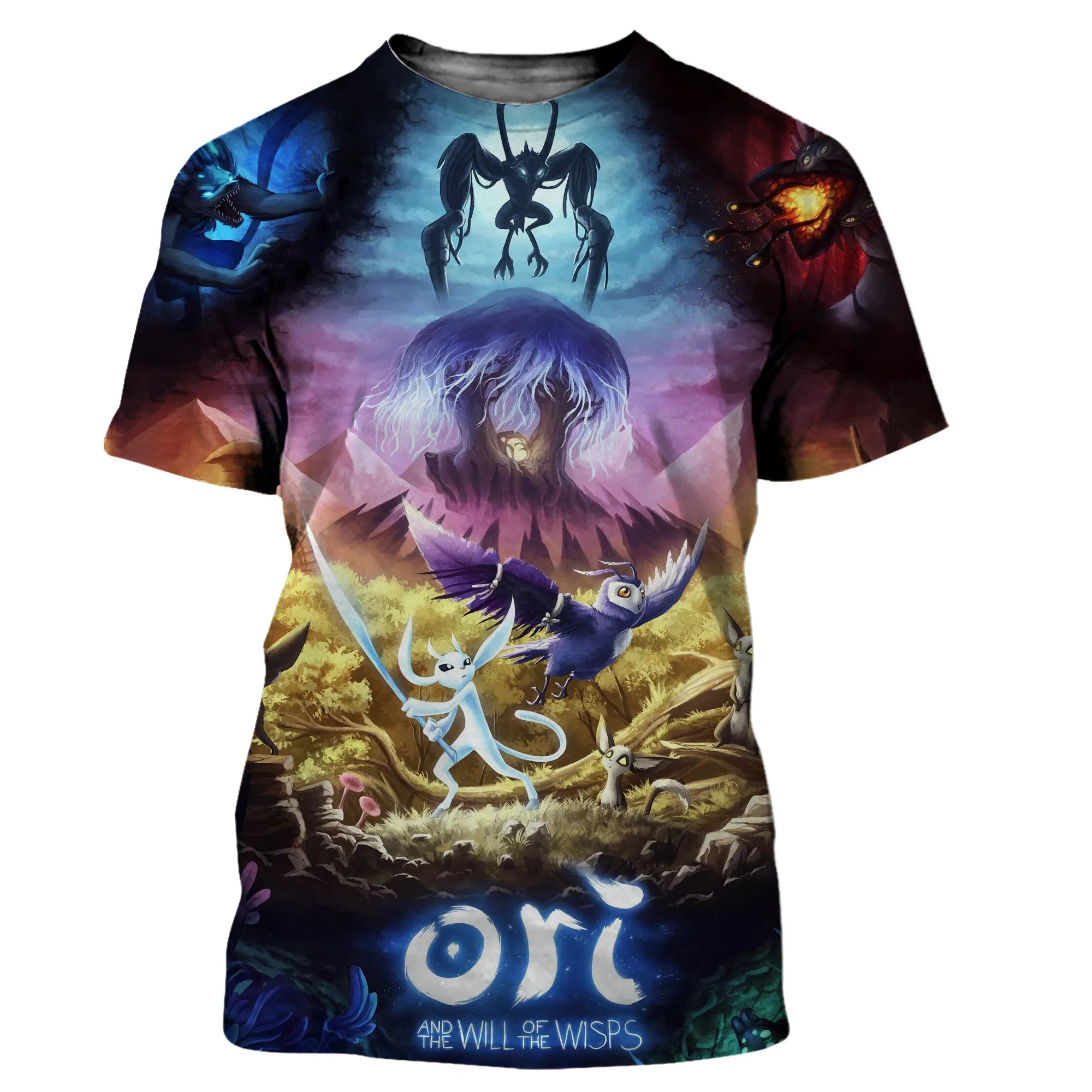 Ori e a vontade das sabedios camisetas jogo dos desenhos animados impressão 3d meninos meninas crianças moda casual oversized t camisa crianças camisetas topos