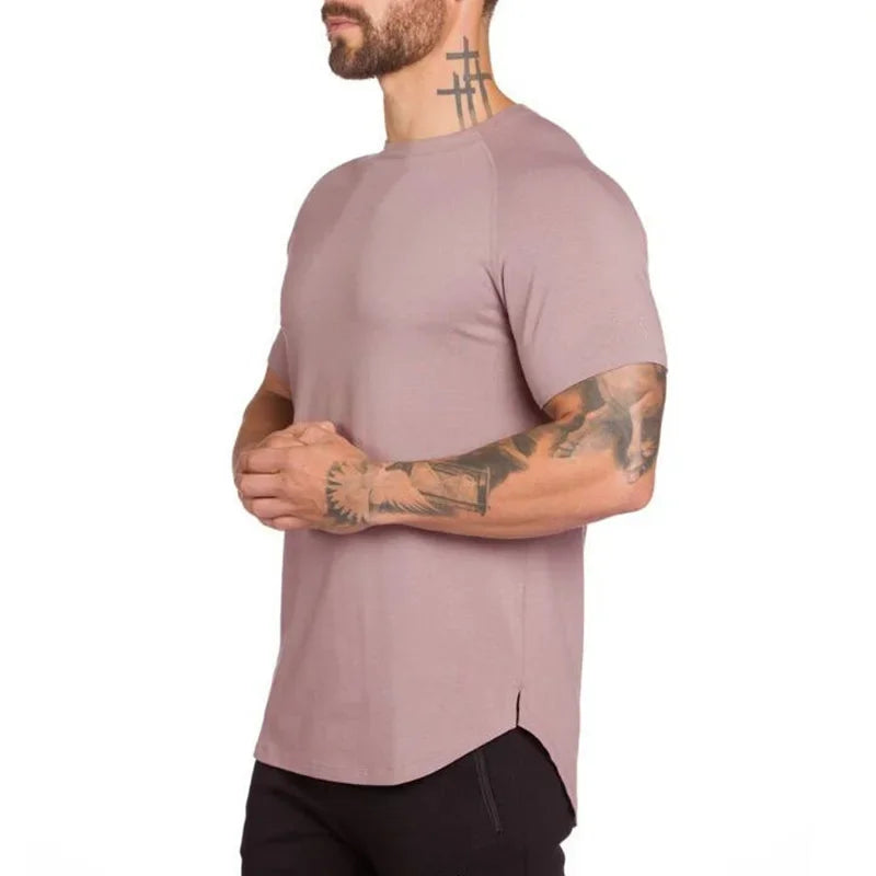 Marca roupas de ginástica fitness t camisa masculina moda estender hip hop verão manga curta camiseta algodão musculação muscular tshirt homem