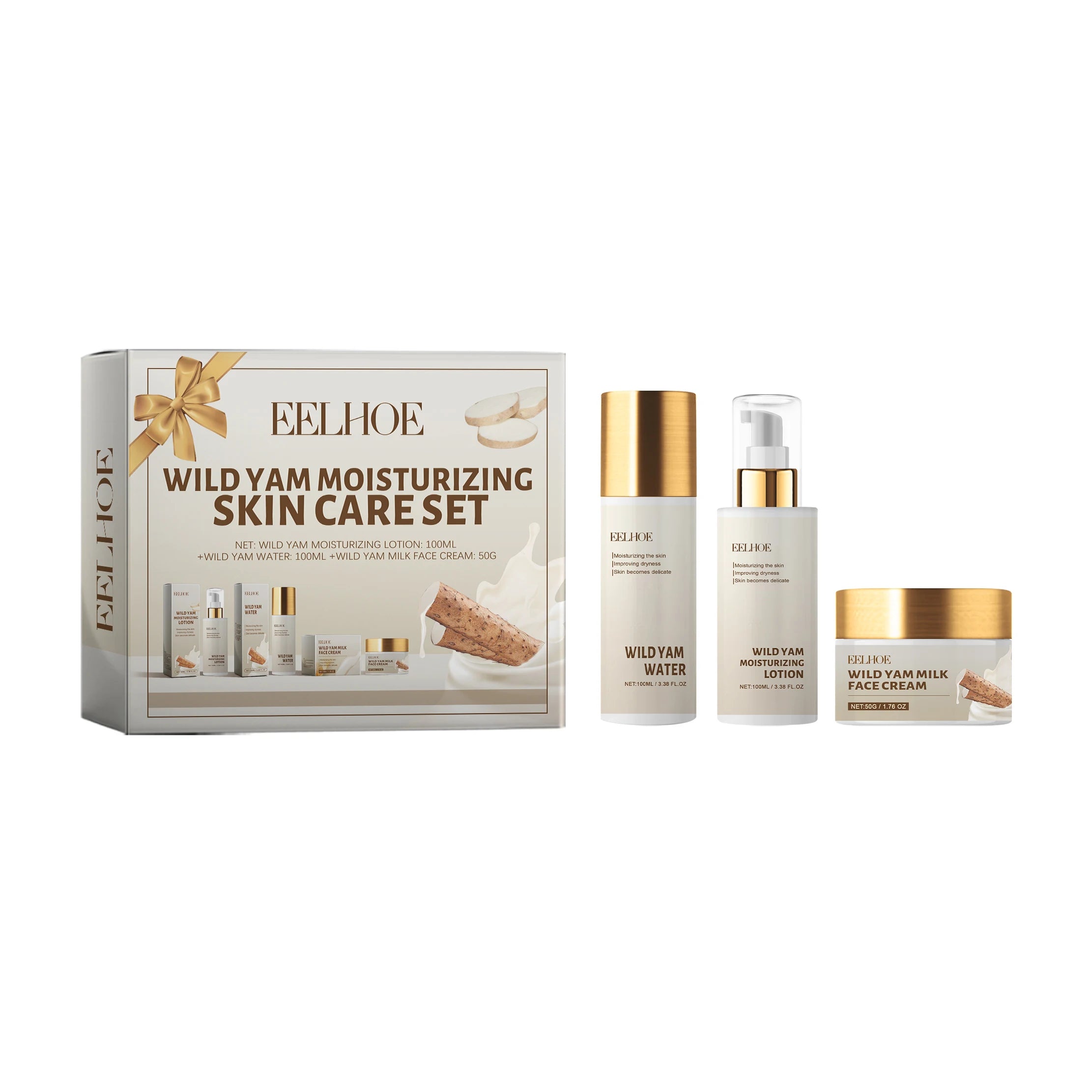 Eelhoe selvagem yam hidratante conjunto de cuidados com a pele 1 conjunto inverno hidratante creme facial loção toner kit barreira protetora não gordurosa