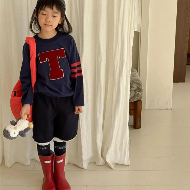 2025 primavera novas crianças manga longa t camisas soltas bebê menina carta moletom crianças meninos casual topos da criança algodão t