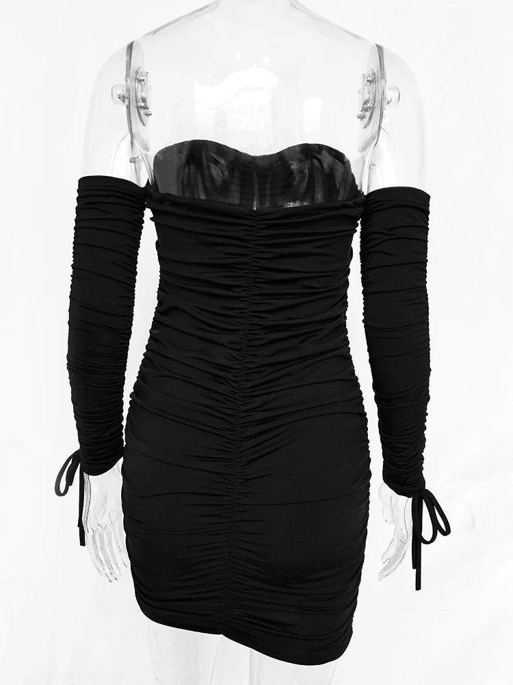 Articat feminino outono inverno bandage vestido feminino 2022 sexy fora do ombro manga longa magro elástico bodycon vestidos de festa