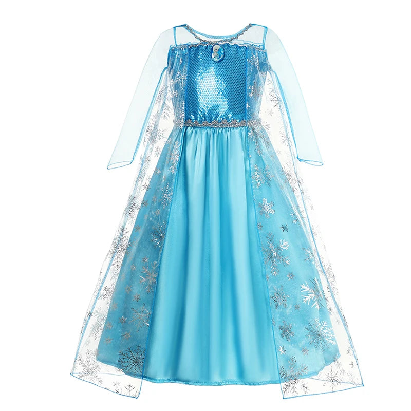 Elsa vestido para meninas elsa malha vestido longo traje crianças carnaval neve rainha cosplay vestido purim festa de aniversário vestido de baile