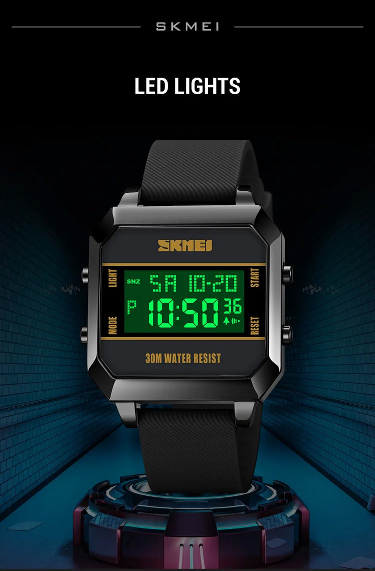 Skmei 2time led luz entusiasta jovem à prova dwaterproof água digital esporte relógios masculino data alarme nova moda relógio de pulso reloj hombre