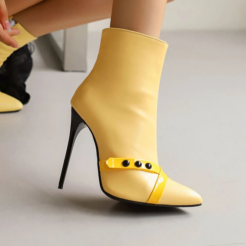 REAVE CAT-Sexy Stiletto Botas de Salto Alto, Botas de Couro, 12cm, Preto, Amarelo, Roxo, Tamanho Grande 44, 45, 46, 47, 48, US15, US16, US17