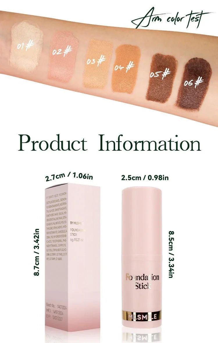 Rosto maquiagem vara fundação creme 6 cores hidratante cobertura completa tom de pele escura natural fosco corretivo maquiagem profissional