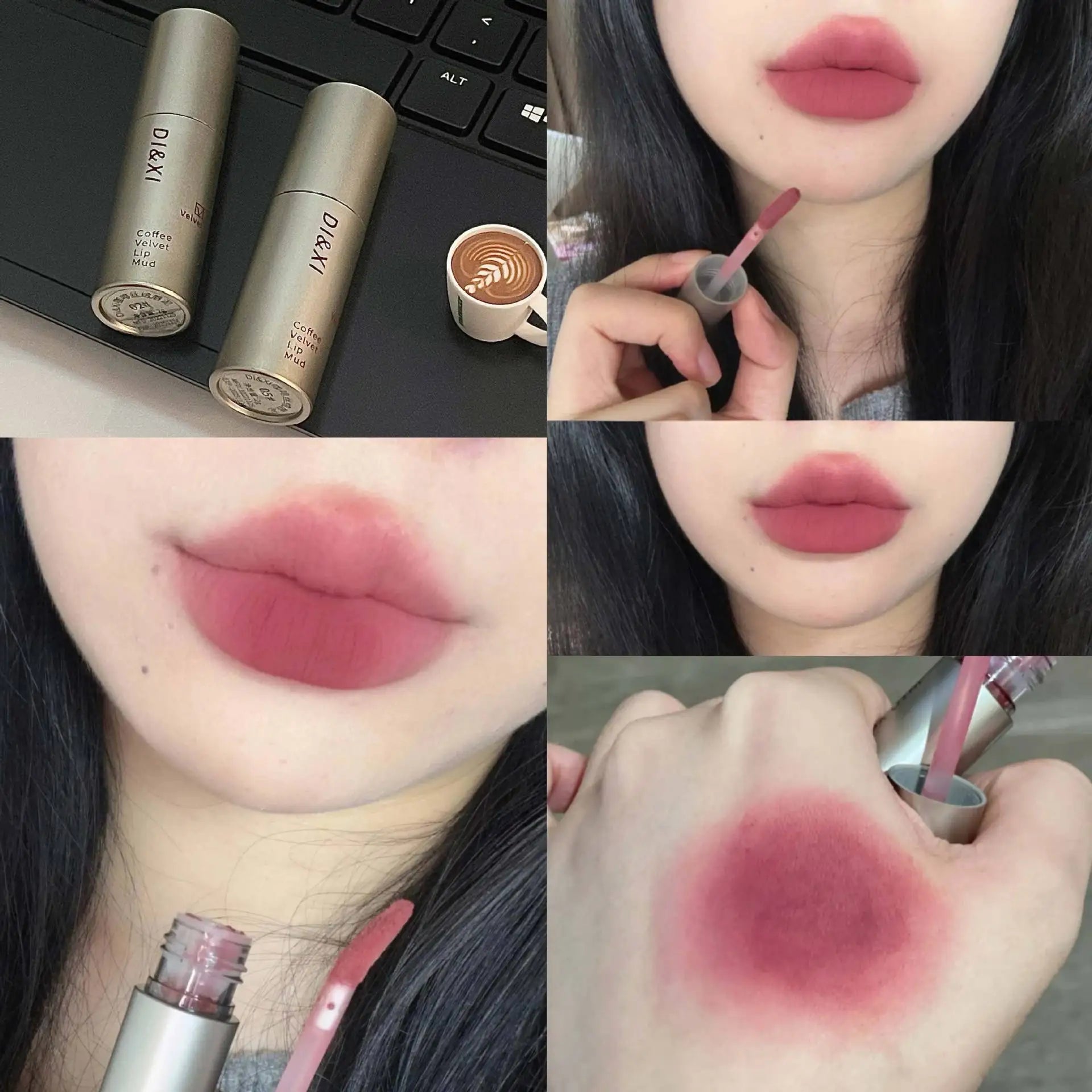 Batom fosco de veludo vermelho escuro, à prova d'água, longa duração, fosco, brilho labial, copo antiaderente, maquiagem labial, maquiagem cosmética