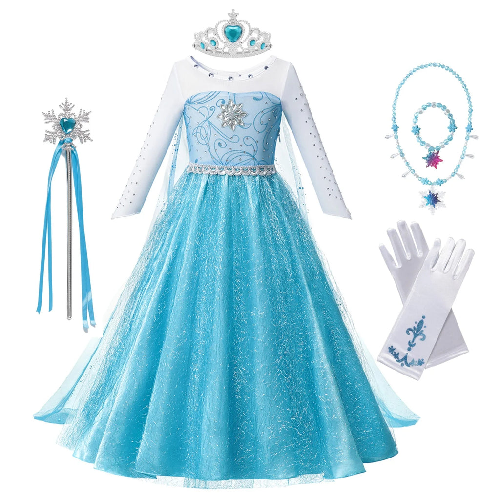 Menina cosplay neve rainha vestido outono inverno crianças elsa carnaval festa princesa traje crianças aniversário vestido de baile roupas 2-10t