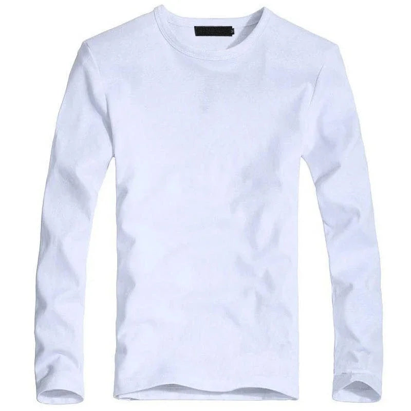 Camiseta Masculina Elástica 2026 com Decote em V e Manga Longa, Camisetas para Homens, Roupas Masculinas, Camiseta Nova em Cores Sólidas