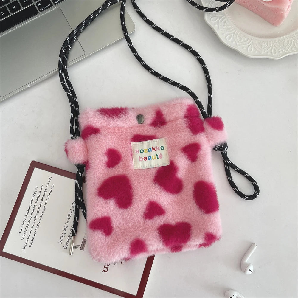 Novo ponto de pelúcia crossbody sacos para mulheres bonito rosa bolsa de ombro bolsas bolsa de telefone portátil