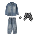 Crianças menino menina solta casual streetwear moda hip hop crianças denim camisa calça jeans define ternos agasalho roupas de palco traje