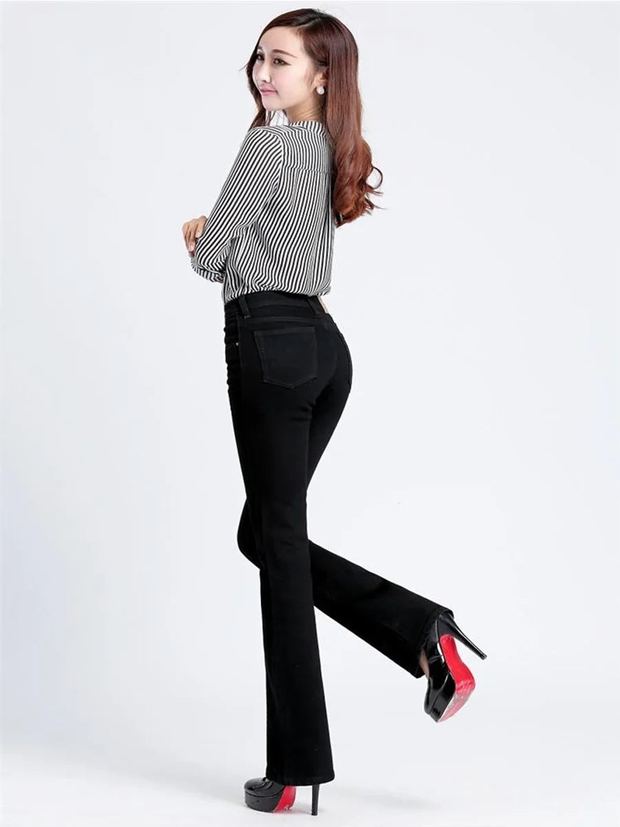 Jeans de cintura média de mulheres, calça casual confortável, elegante, alta qualidade, verão, primavera, verão, 2024