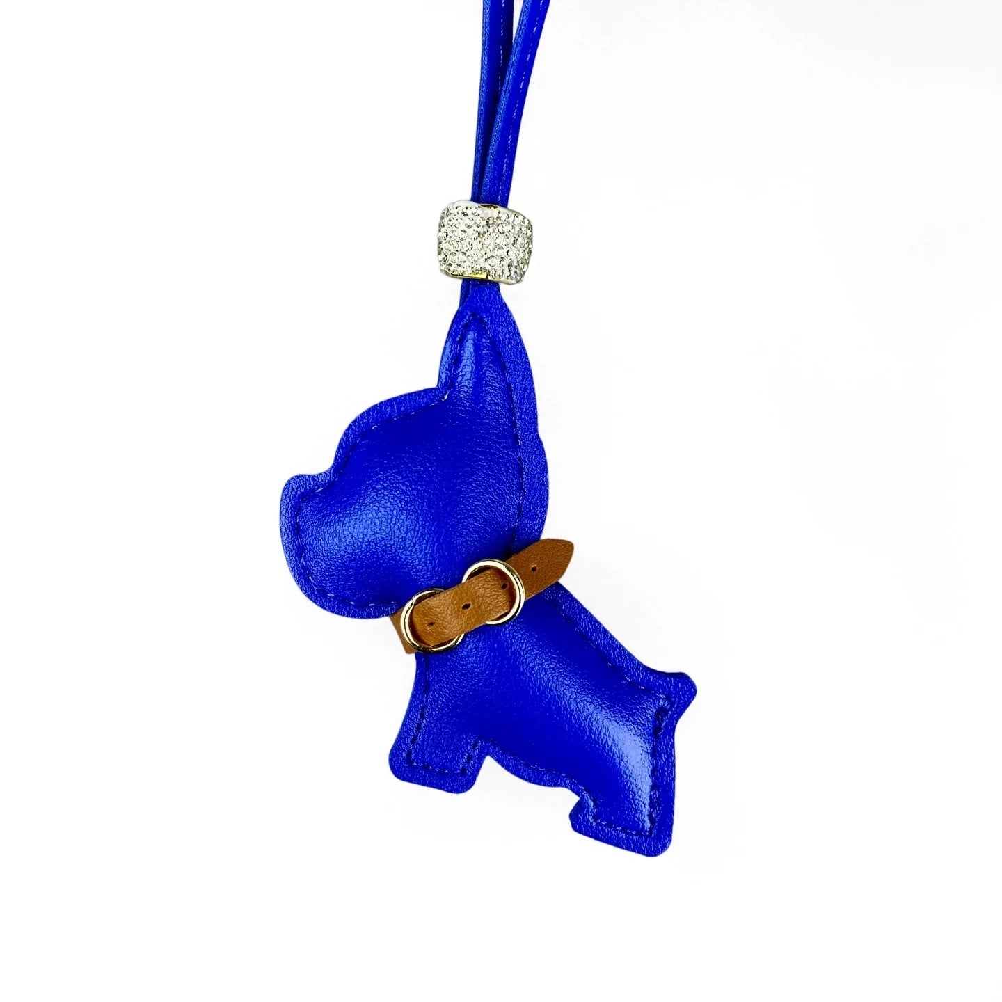 Pingente de Bolsa de Bulldog Francês em Couro PU Artesanal, Acessório de Bolsa de Cachorrinho Fofo com Miçangas de Strass e Coleira Estilosa, Presente Único