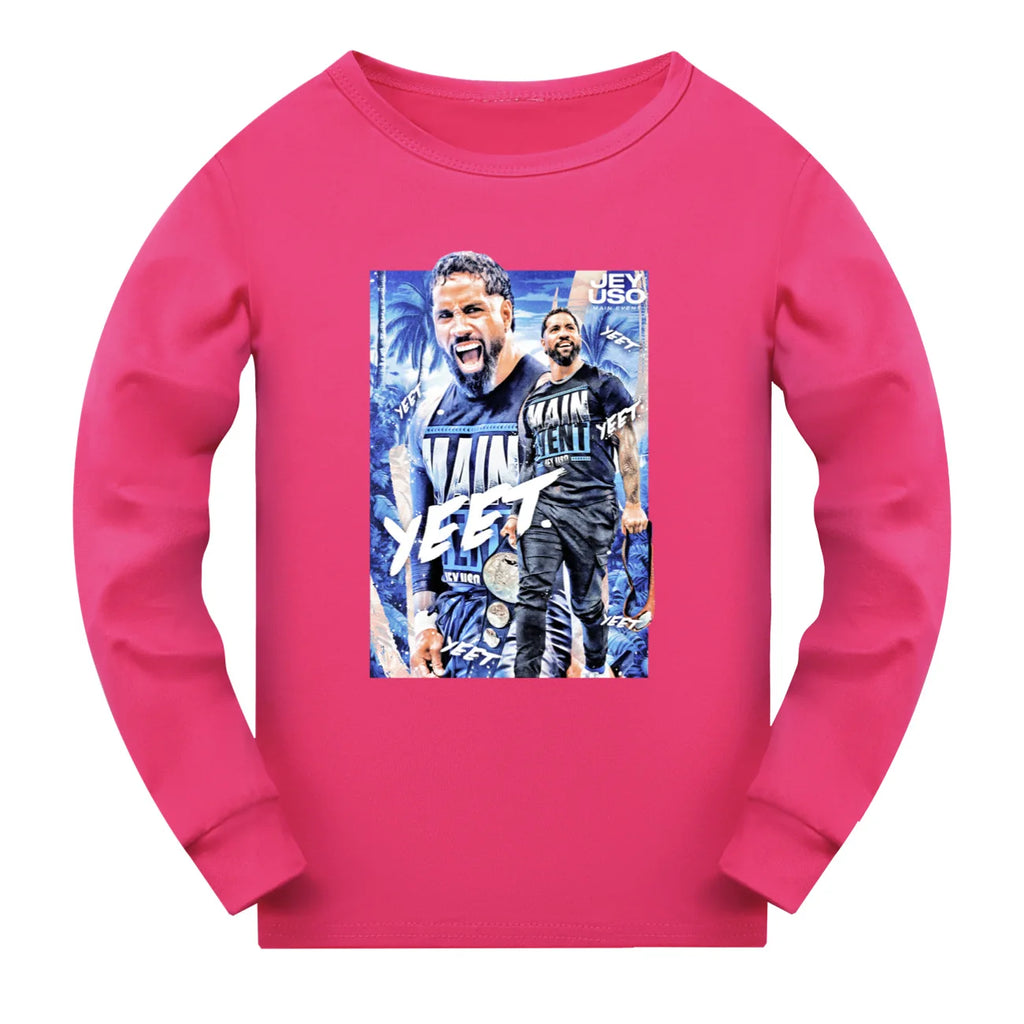 Crianças dos desenhos animados lutador jey uso conjuntos de pijama da criança meninos pijamas diários do bebê meninas manga longa t camisa + shorts 2 pçs set3952