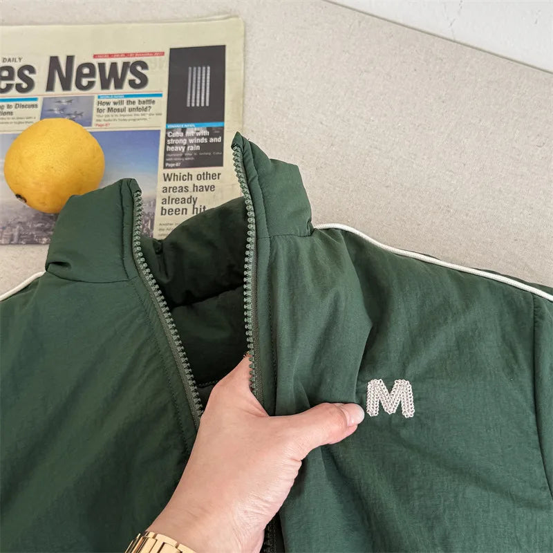 2024 inverno novas crianças manga longa quente carta casaco mais veludo grosso meninos para baixo jaquetas do bebê meninas acolchoado jaqueta crianças roupas