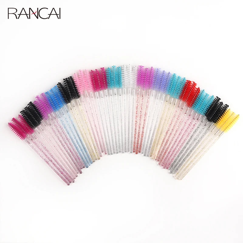 50 pçs pincéis de cílios descartáveis extensão cristal sobrancelha escova rímel varinha cílios conjunto de ferramentas cosméticas maquiagem beleza