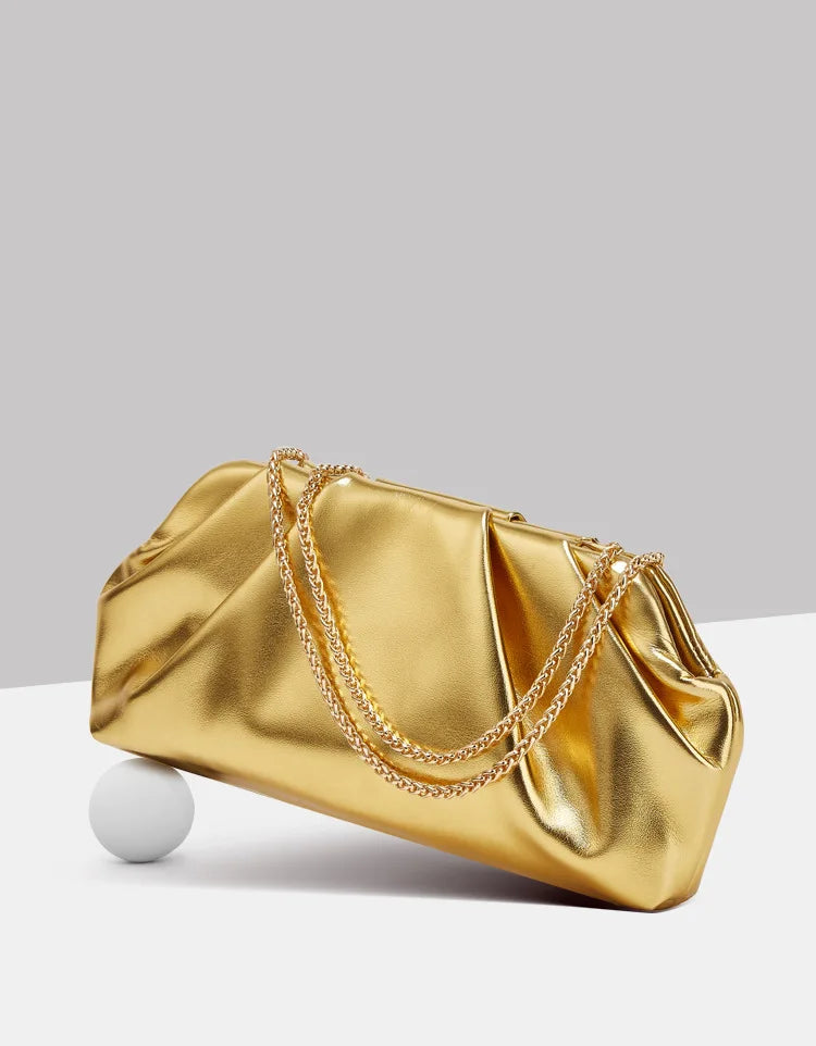 Bolsa de nuvem dobrada para mulheres, novo estilo de comércio exterior, bolsa prateada moderna, versátil, bolsa crossbody com corrente ins, bolsas e bolsas