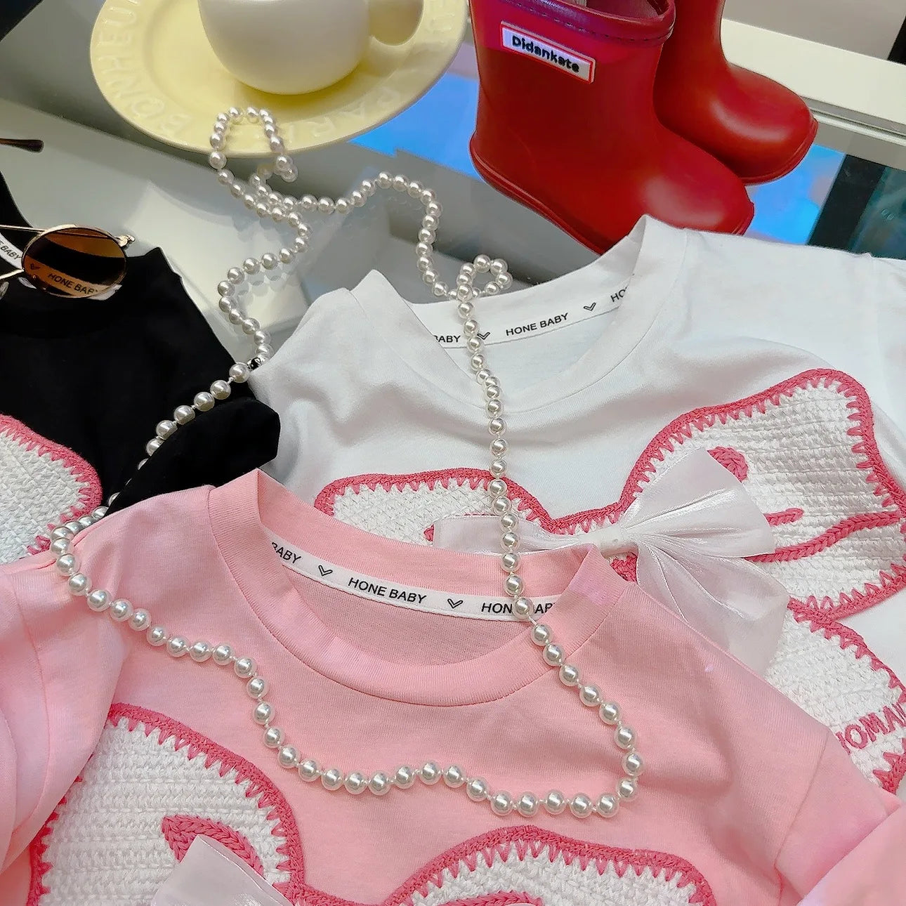 Conjunto de roupas de camiseta rosa para crianças, meninas, verão, saia de renda, pulôver, doce, bebê, lolita, conjunto de vestido, 1-8 anos, roupas infantis, estilo coreano