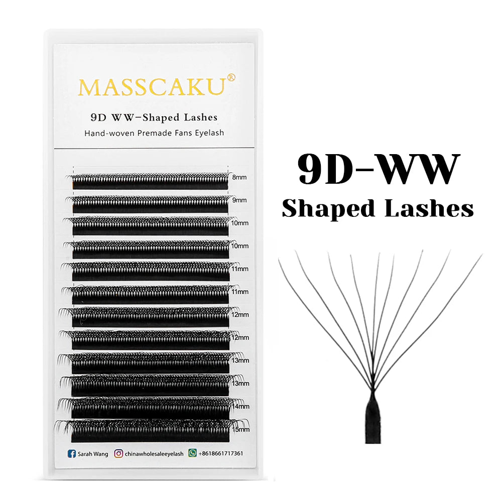 Masscaku floração automática em forma de w, flor 3d 4d 5d 6d 7d 8d, fãs pré-fabricados, extensões de cílios naturais, macios, individuais
