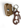 Conjunto de Chaveiro e Estojo para Fones de Ouvido em Couro PU Artesanal com Macaco/Adorável Macaco Pequeno com Cauda Encaracolada Divertida/Presente/Acessório