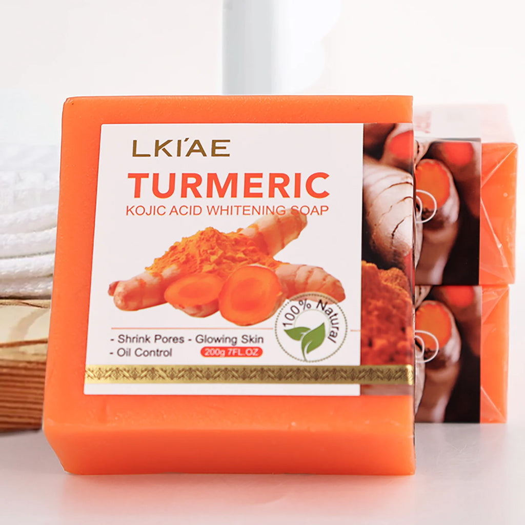 Barra de Sabão Clareadora Natural de Cúrcuma, Limpa a Pele, Remove Manchas Escuras, Acne, Hiperpigmentação, Deixa a Pele Lisa, Para Rosto e Corpo, 200g