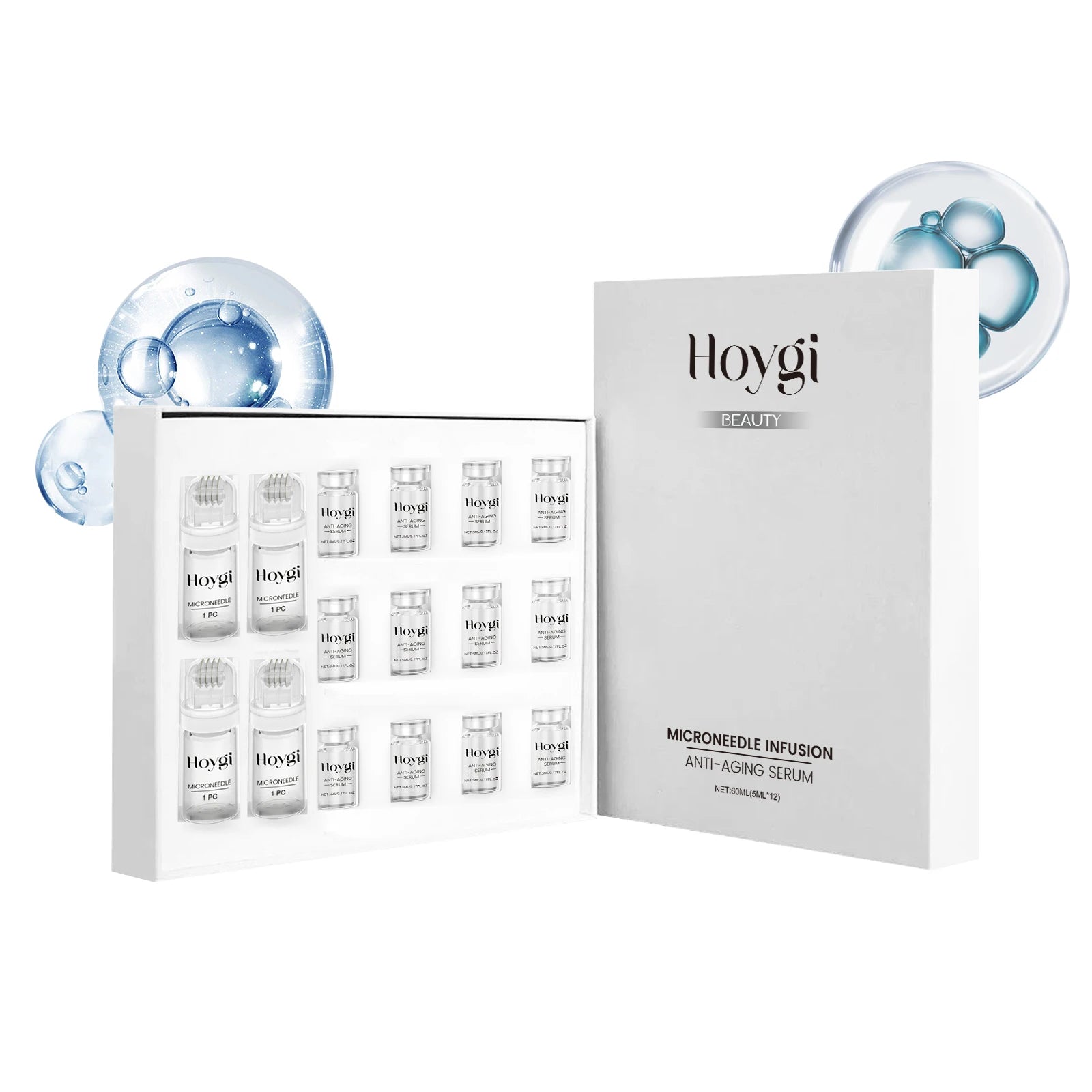 Conjunto de Sérum Facial Firmador com Rolo de Microagulhas, Essência Facial Anti-Envelhecimento, Hidratante, Suavizante e Embelezadora da Pele