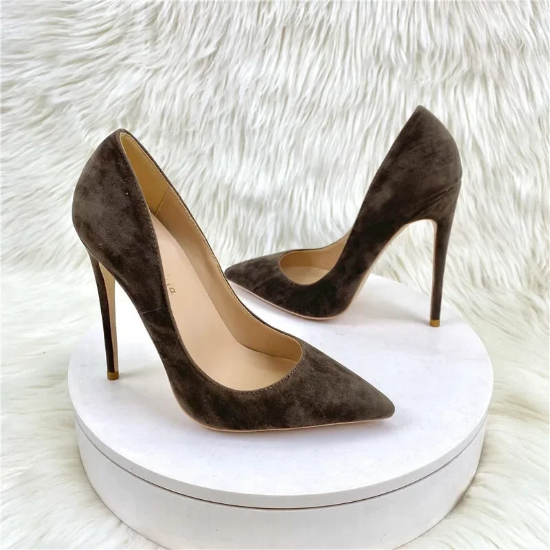 Estrela estilo camurça sapatos femininos de salto alto marca moda bombas sexy dedo do pé apontado 8cm 10cm 12cm confortável casamento roxo sapatos femininos