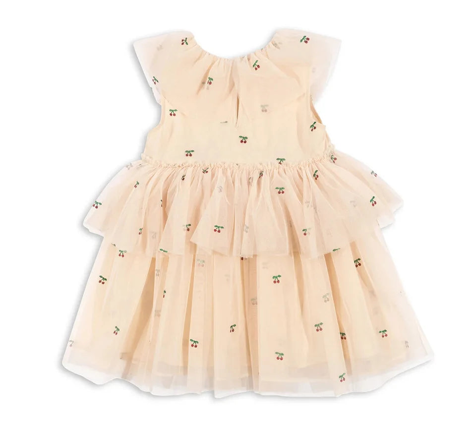 Verão ks bebê meninas cereja malha vestido crianças roupas meninas vestidos de princesa saias festa de natal manga longa vestidos