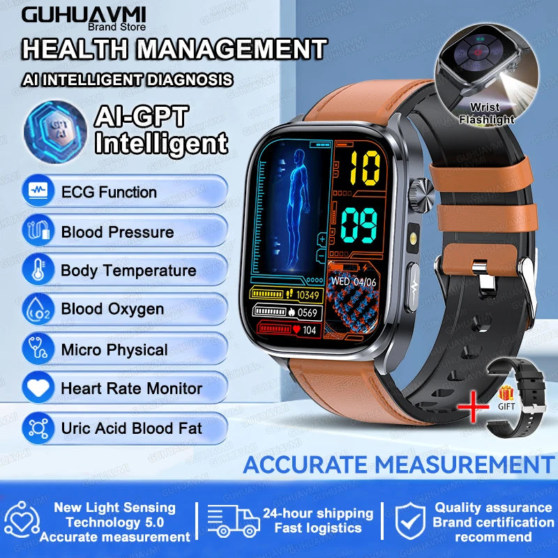 Novo Smartwatch 2026 com ECG Preciso, Análise de Saúde Cardíaca, Análise de Sangue, Lipídios no Sangue, Pressão Arterial e Chamada Bluetooth para Homens