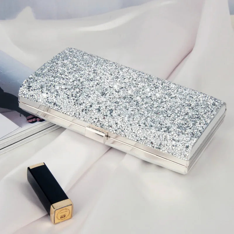 Lantejoula cristal dia embreagem para senhoras, bolsa de noite feminina, bolsa de casamento, banquete de festa, preto ouro prata, novo