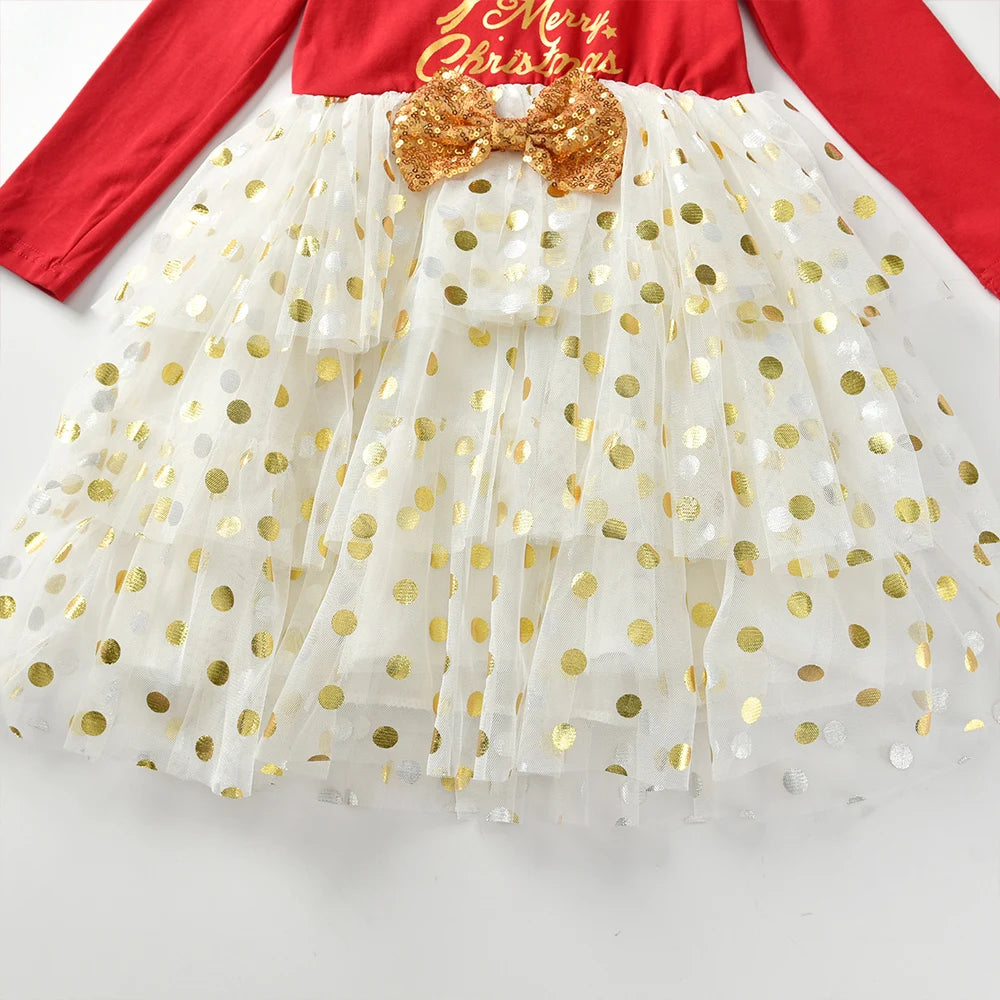 DXTON-Girls' Sequin Elk Dress, Roupa de Criança, Princess Party Dress, Manga Voadora, Inverno, Natal, Ano Novo, Bebé, 2022