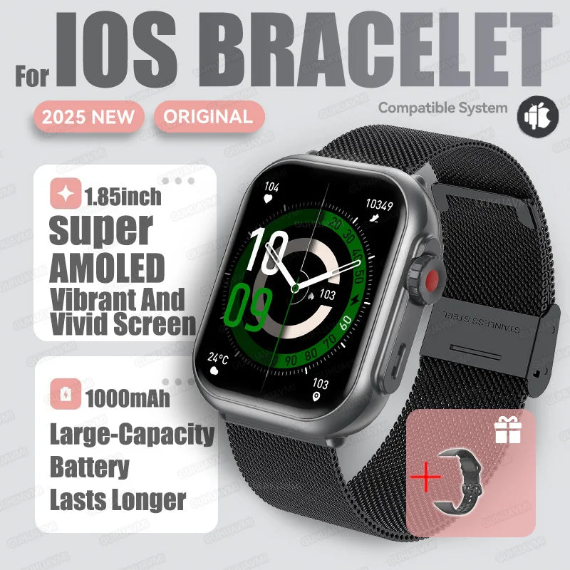 2025new para xiaomi ios relógio ultra2 relógios inteligentes feminino 1000mah 1.85 "amoled tela de toque completa bt chamada senhoras moda smartwatch