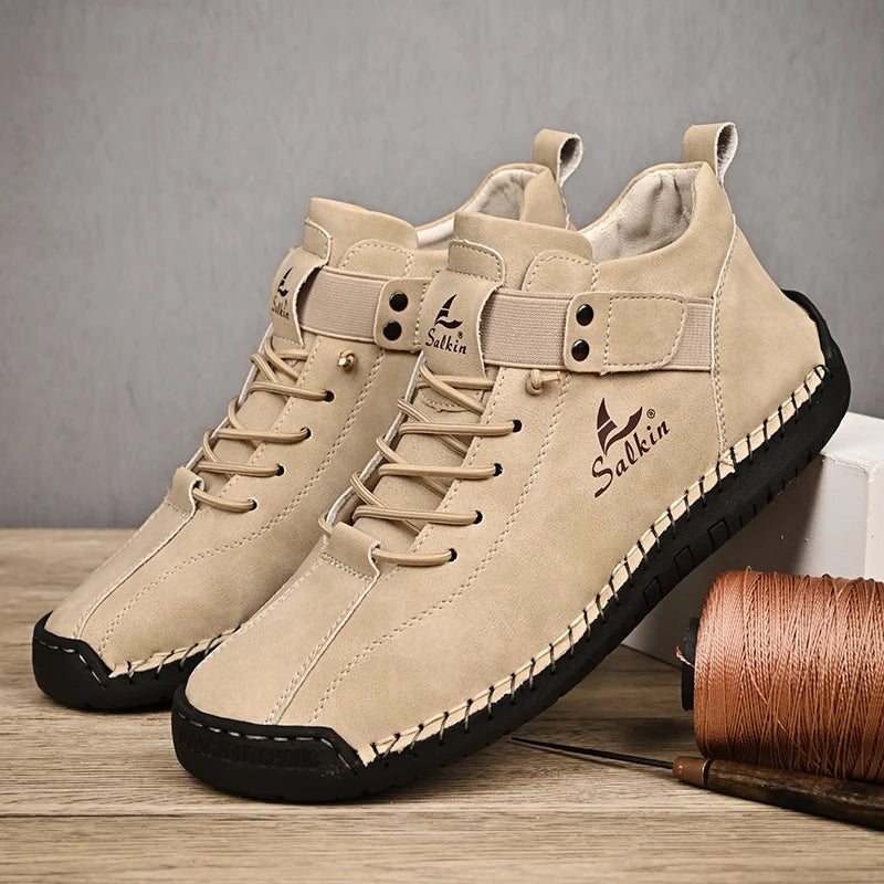 Novo design 2025 tênis de couro masculino homem respirável sapatos de couro artesanal sapatos casuais masculinos botas de tornozelo ao ar livre