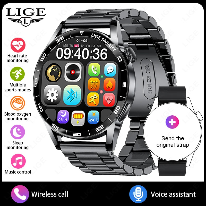 Relógio Inteligente LIGE 2026 com Chamadas de Voz para Homens, Tela HD de 1.38", IP68 à Prova D'água, Relógio Esportivo e Fitness, Novo Smartwatch para Homens e Mulheres, Compatível com Android e iOS
