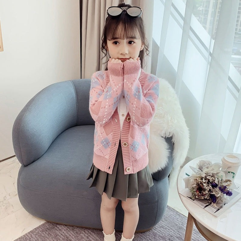 Camisola de tricô de manga cheia infantil, top single-breated, flocking outwear, roupas de bebê meninas, crianças, criança, crianças, 2t, 10 t, 12t, outono, inverno