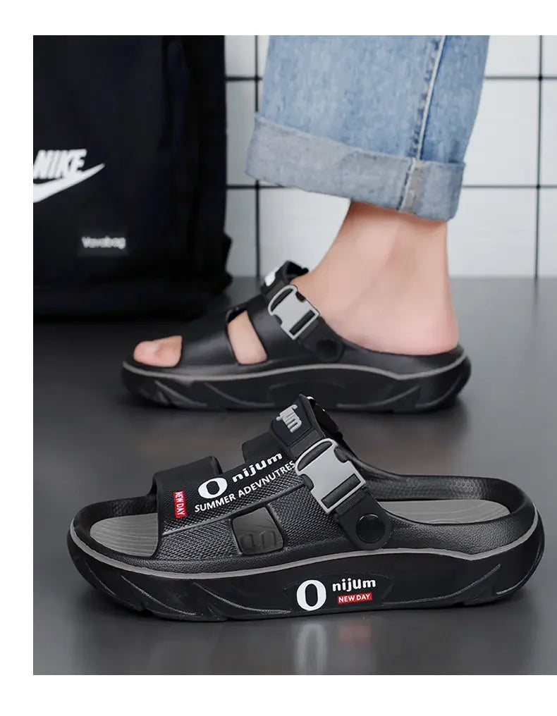 Chinelos de praia masculinos sandálias ao ar livre verão confortável sandálias de praia grosso macio tamancos masculino casual água sapatos de jardim