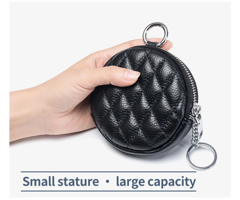 Mini porta-moedas de couro real para mulheres, carteira de costura de diamante mini organizador, bolsa de dinheiro pequena para chaves e fone de ouvido