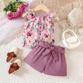 Conjuntos de Roupas Casuais de Verão para Meninas 2026 Novo Conjunto Infantil com Estampa Floral e Babados, Blusas e Calças Curtas, Moda para Crianças de 1 a 8 Anos
