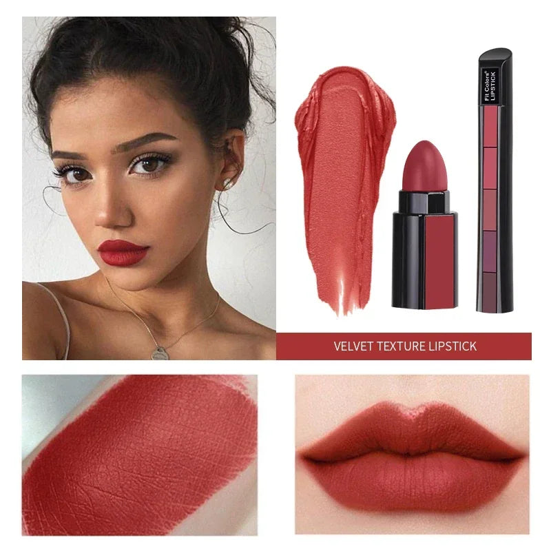 5 em 1 matte kit batom à prova dwaterproof água nude combinação lipgloss de longa duração veludo vermelho mostrar tez sexy batom matiz cosméticos