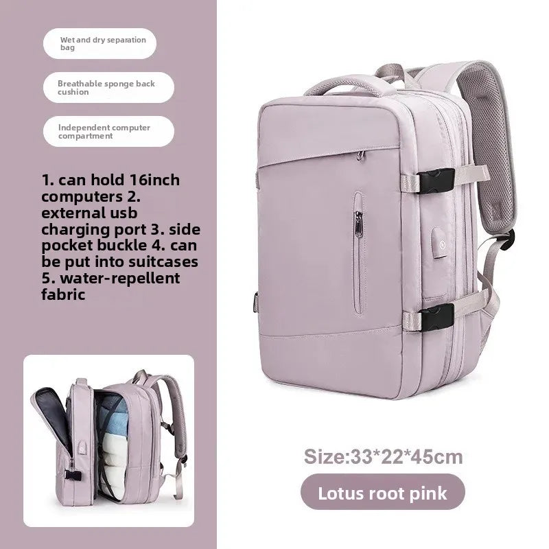 Mochila de viagem expansível de grande capacidade, bolsa de ombro dupla para viagens de negócios, montanhismo e transporte de computador