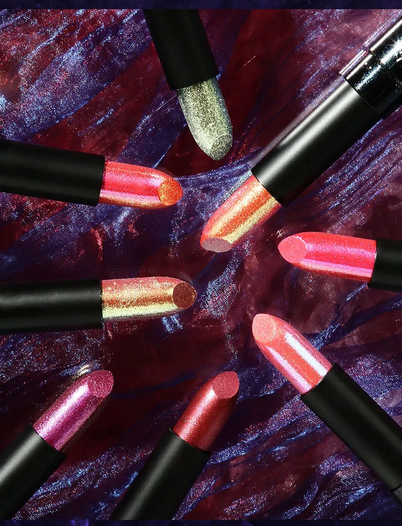 Diamante rosa batom metálico glitter batom à prova dwaterproof água brilhante perolado azul escuro vermelho fosco brilho labial halloween lábios maquiagem